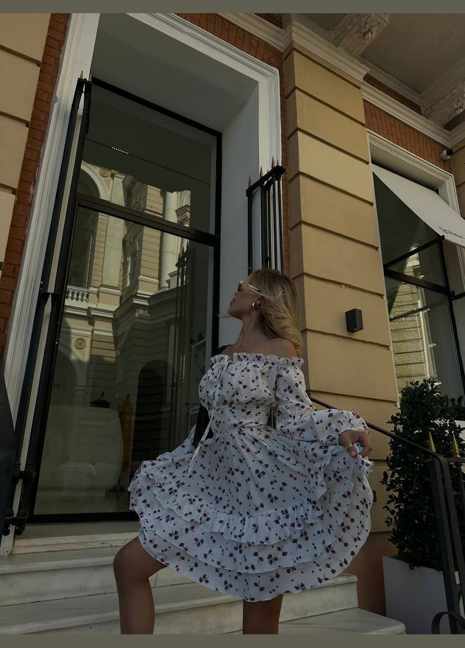 Білий ідеальна літня коротка сукня з довгим рукавом і відкритою спиною, біла сукня з відкритим декольте в квітковому принті No Brand