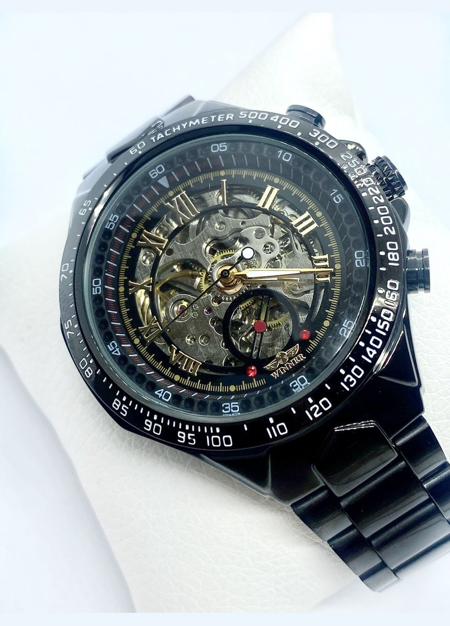 Часы мужские механические наручные Skeleton с автоподзаводом Черный с золотом ( код: IBW903BY ) Winner (365865072)