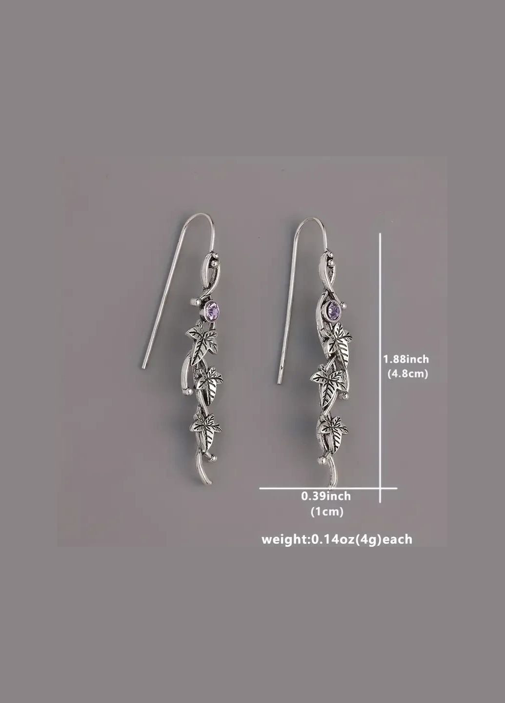 Сережки Плющ з бузковим каменем No Brand (298426493)