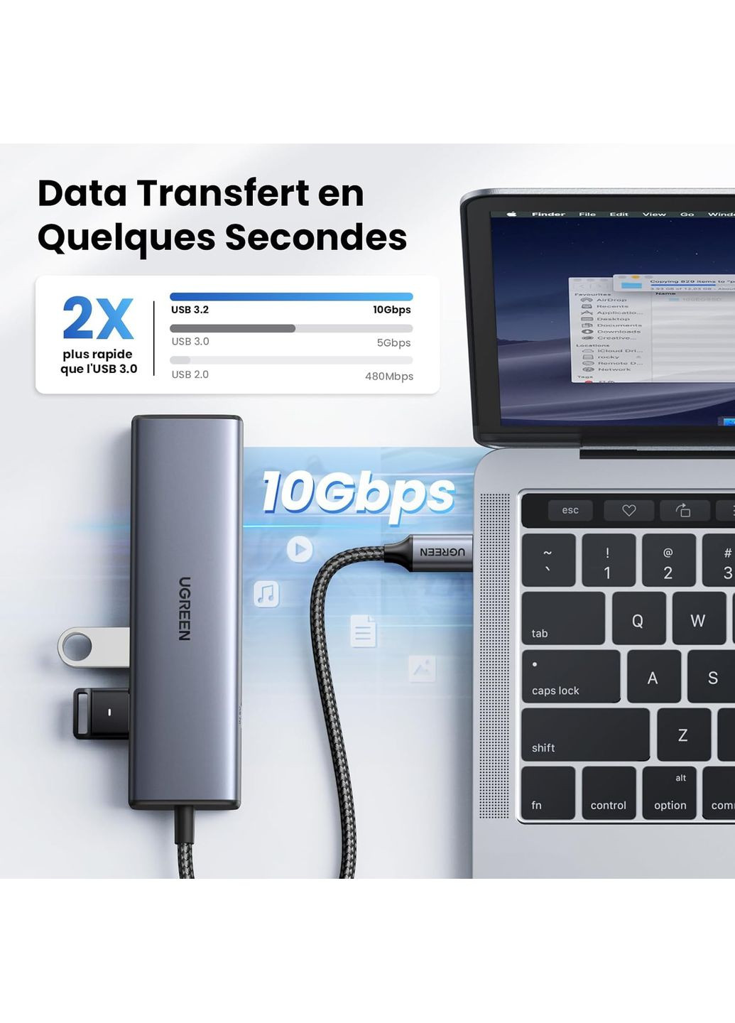 Хаб USB 3.2 Type-C -> 1xUSB-A 3.2/ 1xUSB-A 2.0/2xUSB-C 3.2/ RJ45 PD CM512 серый Ugreen (368631343)