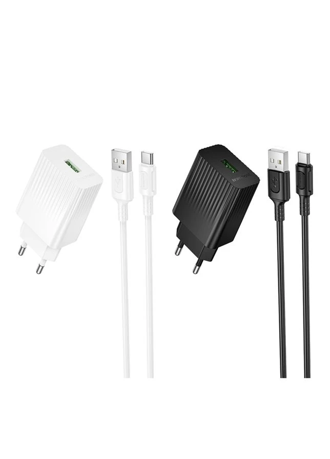 Мережевий Зарядний Пристрій BAS72A 1USB QC3.0 18W+USB to Type-C Borofone (371631812)