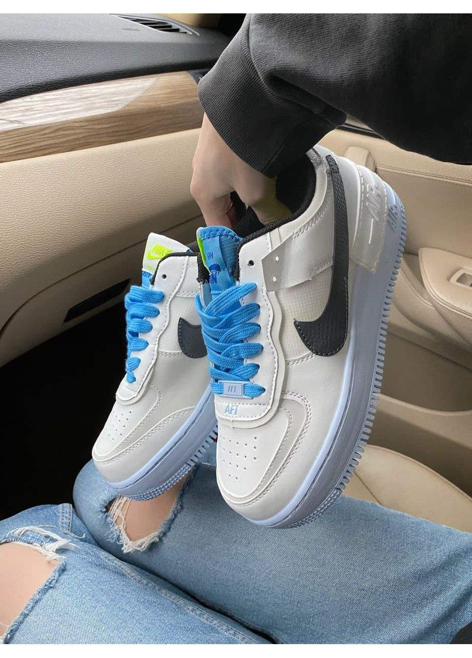 КРОССОВКИ ЖЕНСКИЕ NIKE AIR FORCE 1 SHADOW BLUE 1 НАЙК АИР ФОРС 1 ПРЕМИУМ No Brand белые демисезоны (367167534)
