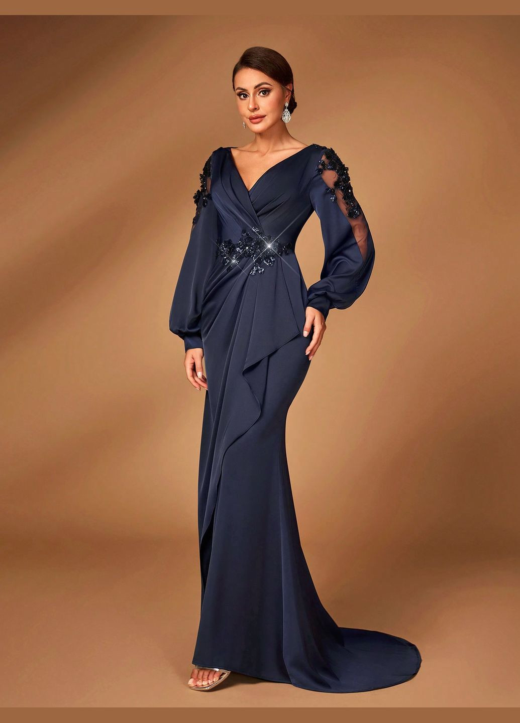 Темно-синее вечернее платье SHEIN однотонное