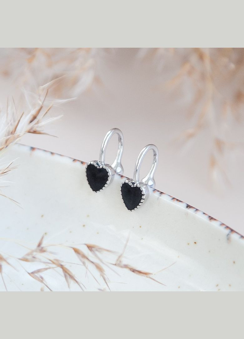 Комплект серебряный серьги с эмалью серьги кафы и браслет. Каштан (342335306)