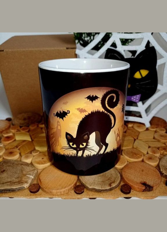 Керамическая кружка happy halloween-черный кот-полнолуние+подарок No Brand (342384662)