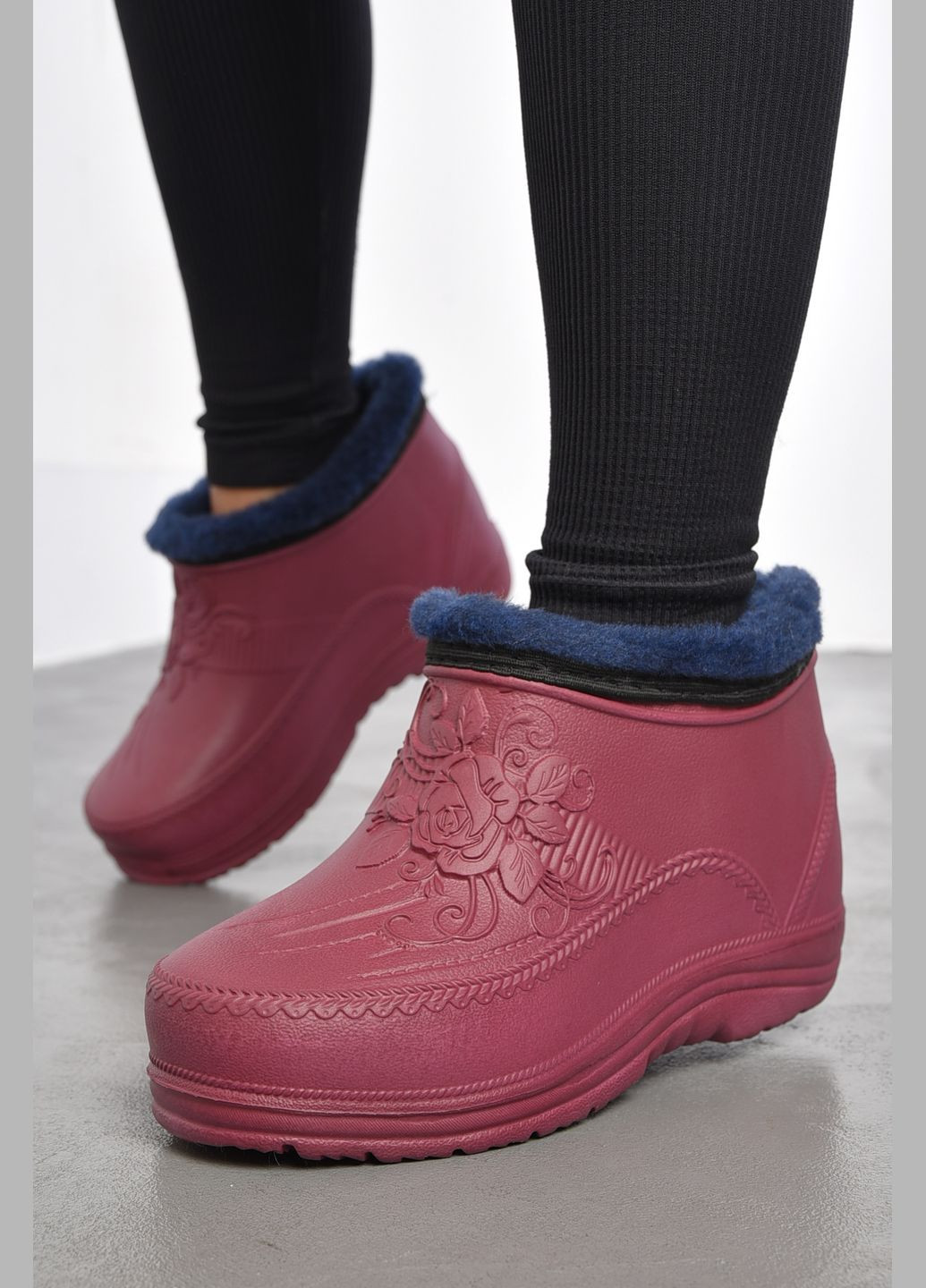 Галоши женские на меху бордового цвета Let's Shop (302661160)