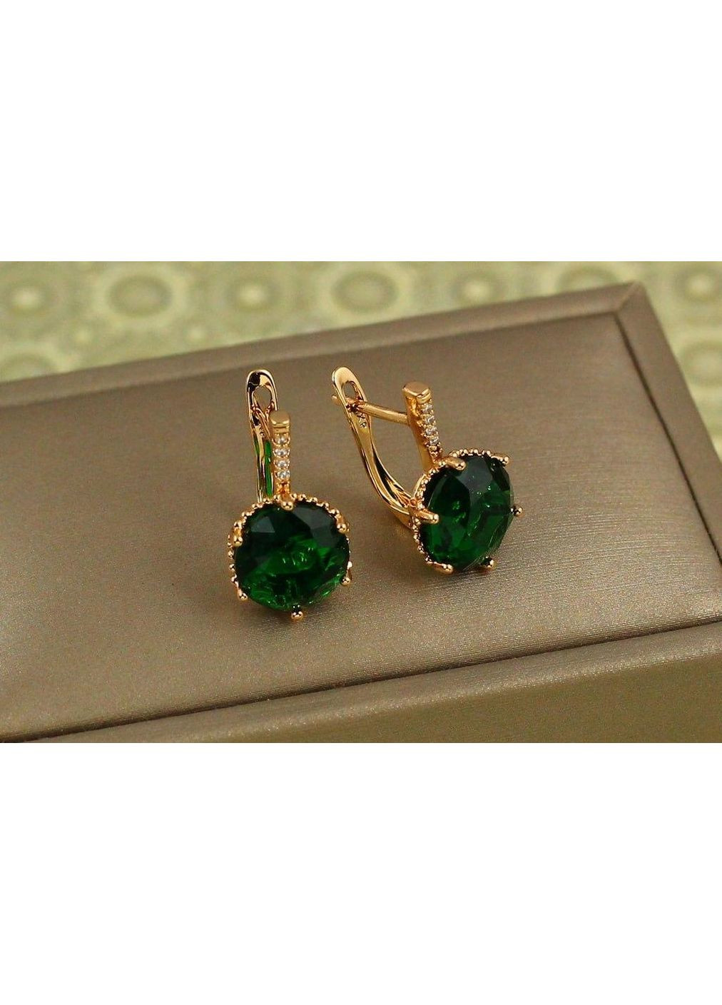 Серьги с большим зеленым камнем шестигранная оправа 2 см золотистые love-shopping Xuping Jewelry (362504602)