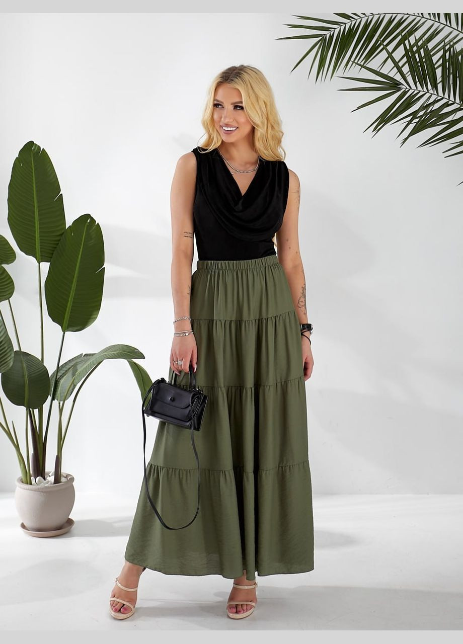 Оливковая (хаки) повседневная однотонная женская юбка с воланами Avanti