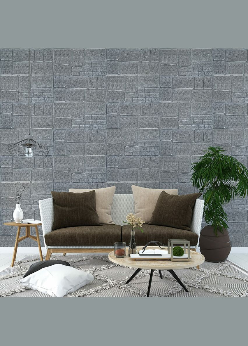 Самоклеюча декоративна 3D панель камінь срібло 700х700х6мм (153) SW-00000187 No Brand (328579218)