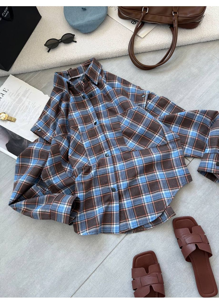 Женская шоколадно-синяя рубашка No Brand (358494923)