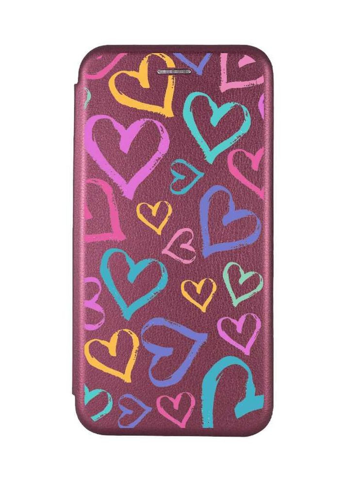 Чохол-книжка для Xiaomi Redmi Note 10 Pro/10 Pro Max Бордовий:: Різнокольорові сердечка (принт 332) G-Case (360691821)