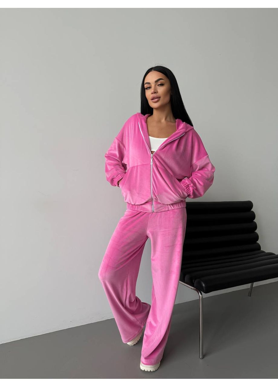 Велюровий жіночий костюм з капюшоном рожевого кольору 34209 Fashion (354814205)