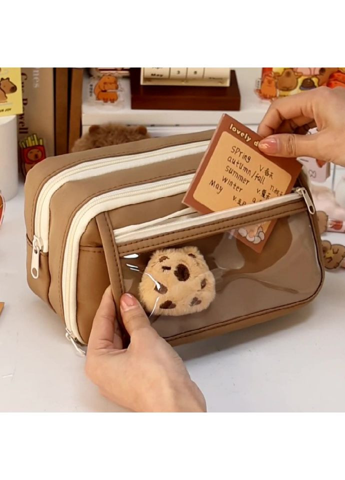 Великий шкільний пенал Капібара + значок + наклейки для дівчаток до школи Косметичка для ручок No Brand (372472596)