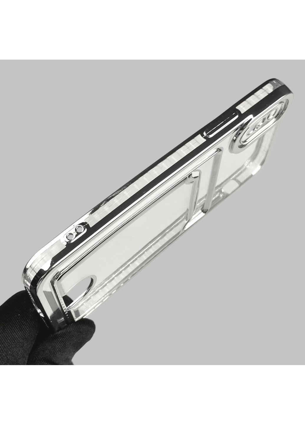 Чехол для iPhone X с серебряной окантовкой с карманом для карт на айфон Х серебряный Apple (366023529)