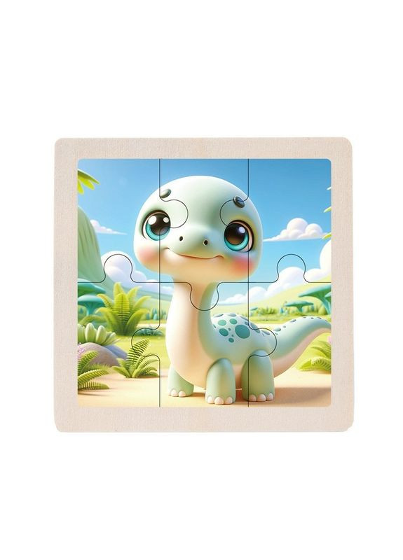 Дитячий дерев'яний пазл-вкладиш "Брахіозавр" MD 1509-29, 6 елементів 9,8 х 9,8 х 0,4 см Bambi (370590619)