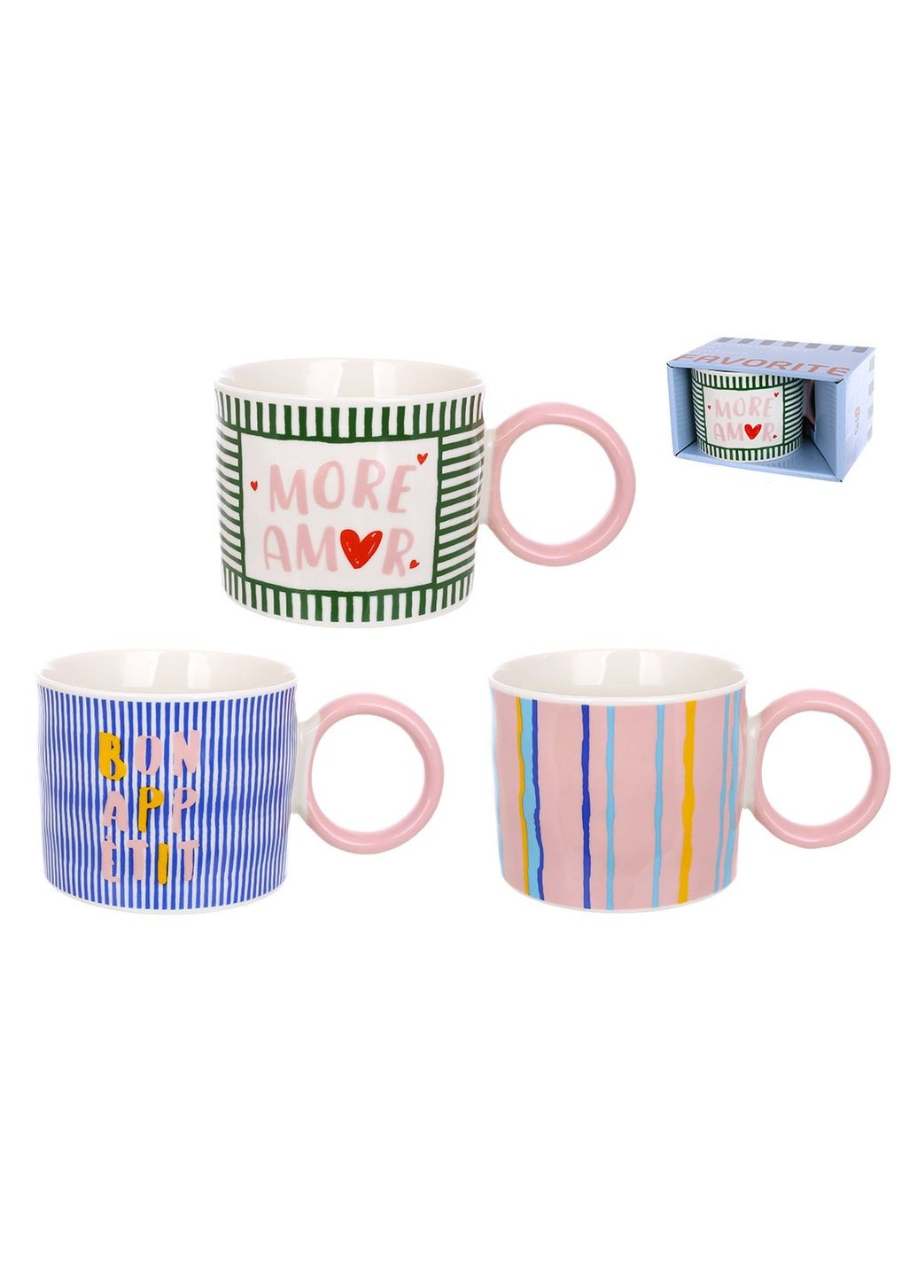 Кухоль порцеляновий Italia 400мл, 3 дизайни(вартіість за 1 шт) BonaDi (328387207)