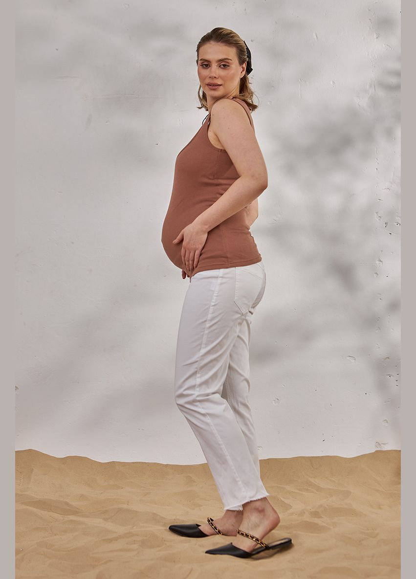 Брюки для беременных белые из стрейчевого котона бандаж под животик Юла мама (293940758)