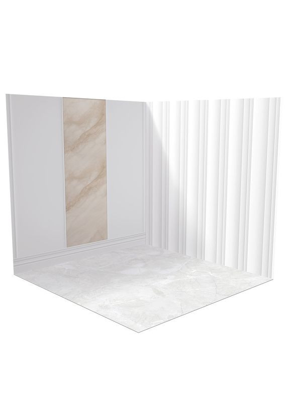 Кутовий вініловий фон 3D для фотозйомки, біла стіна з мармуром і рейки, підлога бежевий мармур, 80×80 см, №58353 PhotoVinyl (354356992)