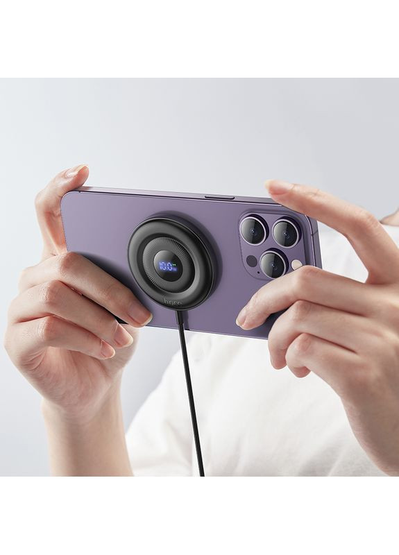 БЗП CW61 Phantom magnetic wireless fast charger with digital display Black Hoco (366671312)