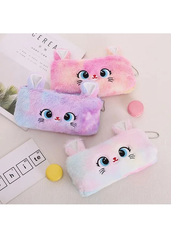 Пенал косметичка Kawaii Cat Плюшевий Фіолетовий на блискавці No Brand (392305112)