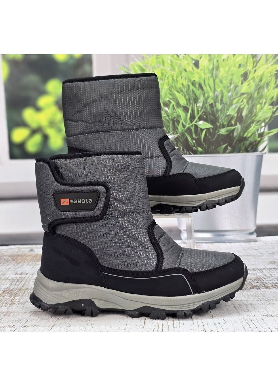 Дутики чоловічі сіріі зимові спортивного типу на липучці Sayota (370303117)