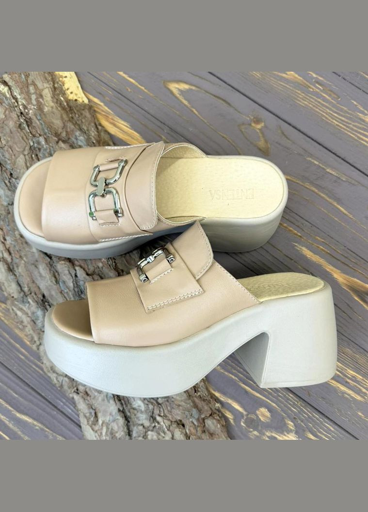 Цветные сабо женские кожаные на широком устойчивом каблуке, цвет латте. 37 размер Vasha para