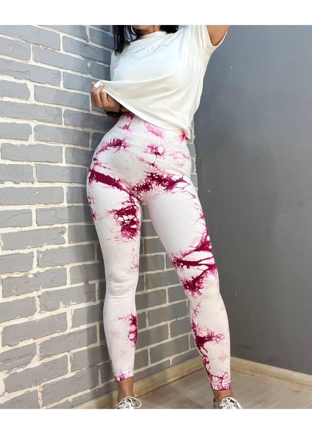 Белые лосины женскиеlady hurem 18160 мраморные пуш-ап широкий пояс утяжка No Brand