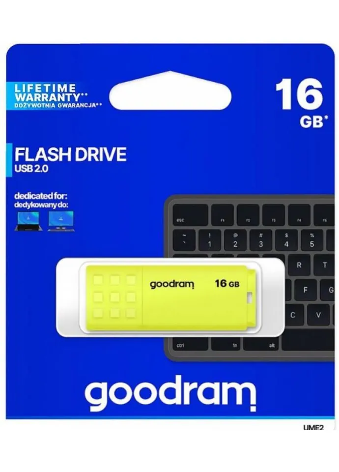 USB флеш накопичувач 16GB UME2 Yellow USB 2.0 (UME2-0160Y0R11) Goodram (405953000)