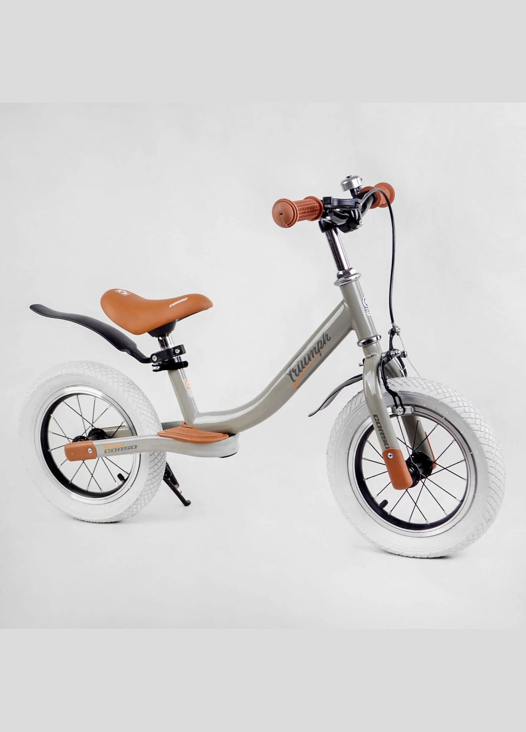 Детский Велобег "Triumph" 74100. Стальная рама, надувные колеса 12", подножка, крылья, звоночек Corso (289060518)