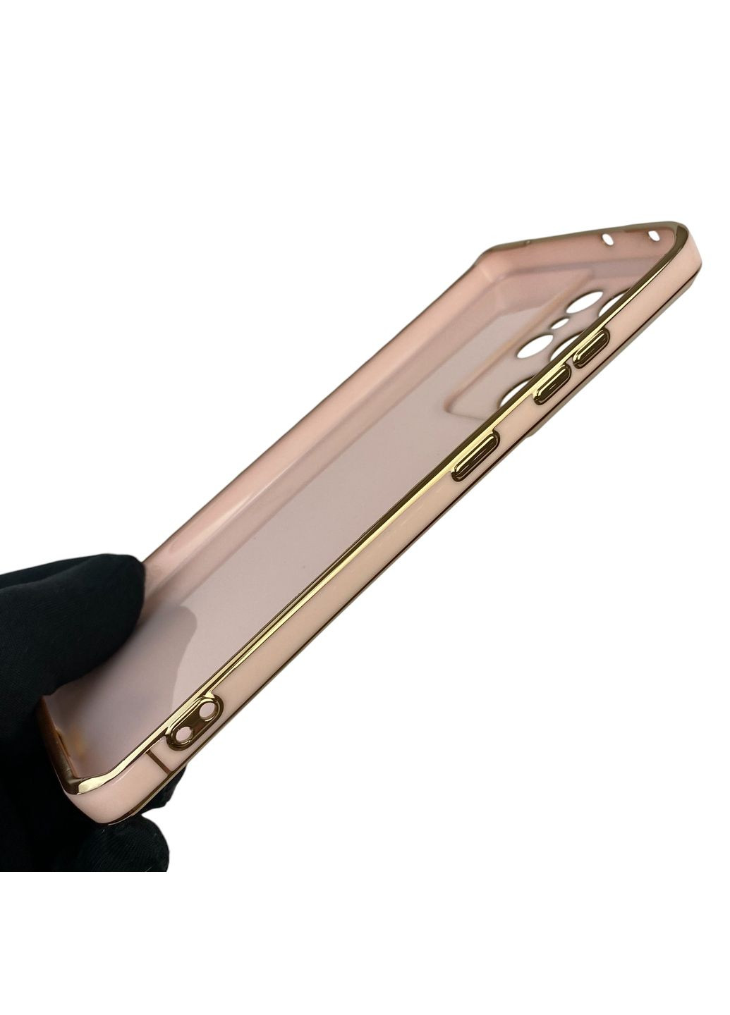 Чохол для Galaxy S21 Ultra (SM-G998) глянцевий із захистом камери із золотою окантовкою на самсунг с21 ультра пудровий gs1 Samsung (366230912)