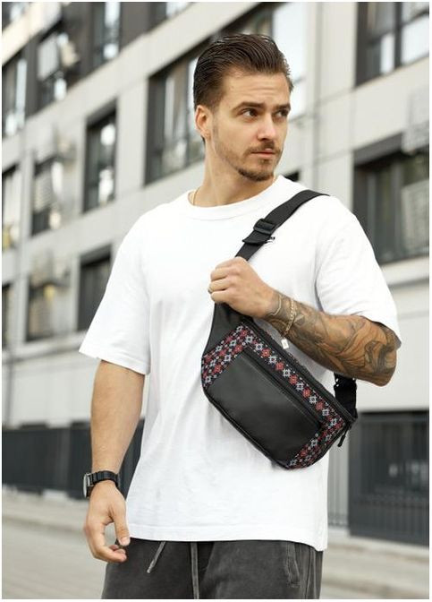 Сумка на пояс чоловіча з екошкіри бананка через плече для телефону та для документів дорожня велика Чорний 40650 Sambag (361660259)