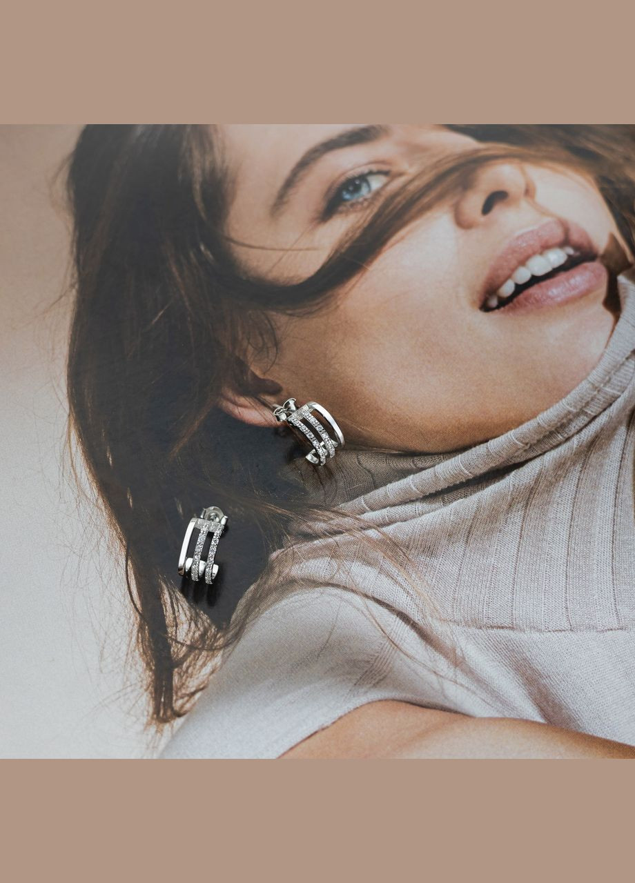 Серебряные серьги с топазом и фианитами. Каштан (342335591)