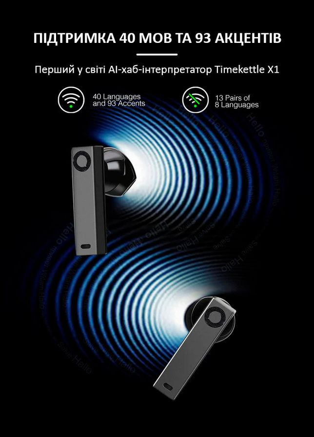 Голосовий перекладач X1 автономні навушники, до 40 мов, онлайн, офлайн, комплект 2 шт. Timekettle (322707147)