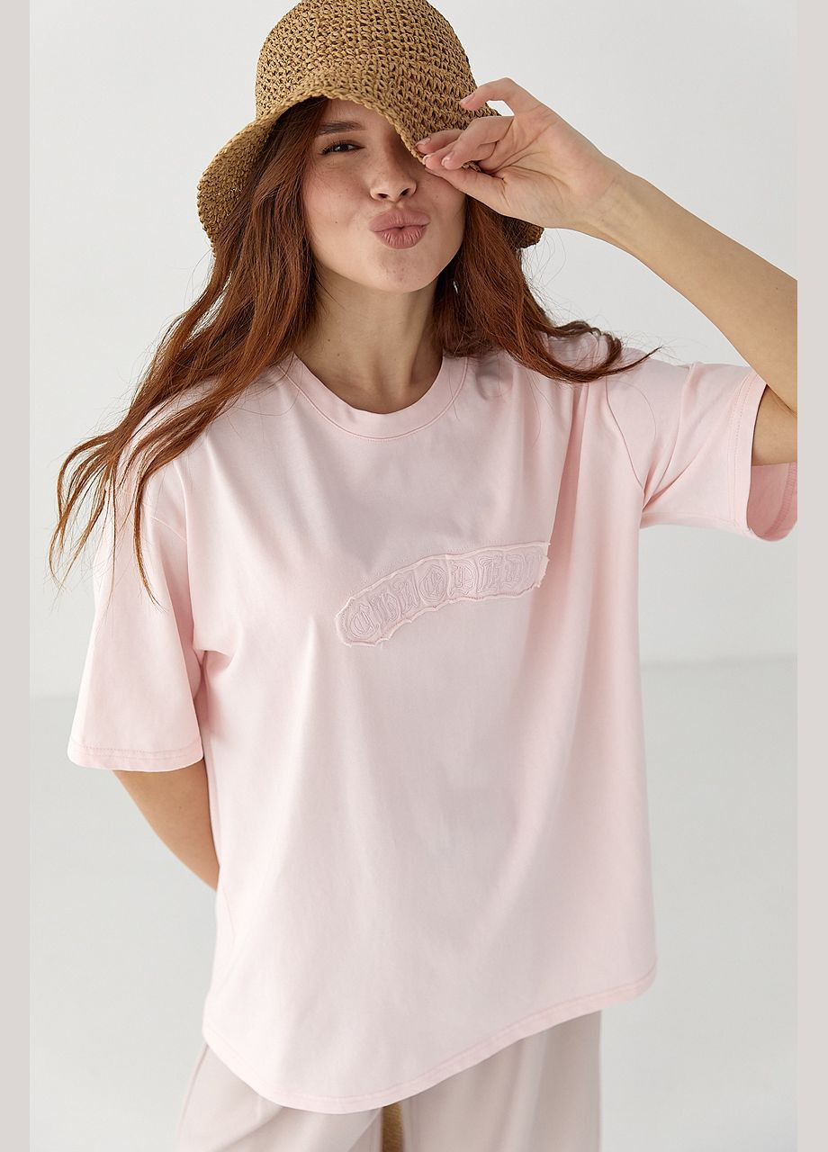 Футболка вільного крою з вишитим написом - жовтий колір Lurex - (335077151)