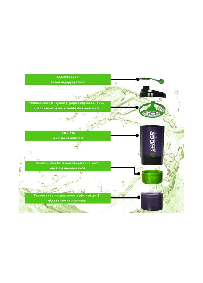 Шейкер спортивный Spider 0,5 л Черно-зеленый EasyFit (341528887)