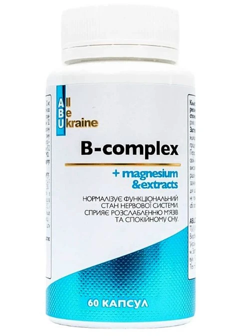 All be Ukraine B-complex + magnesium & extracts 60 Caps ABU (All Be Ukraine) (307356469)