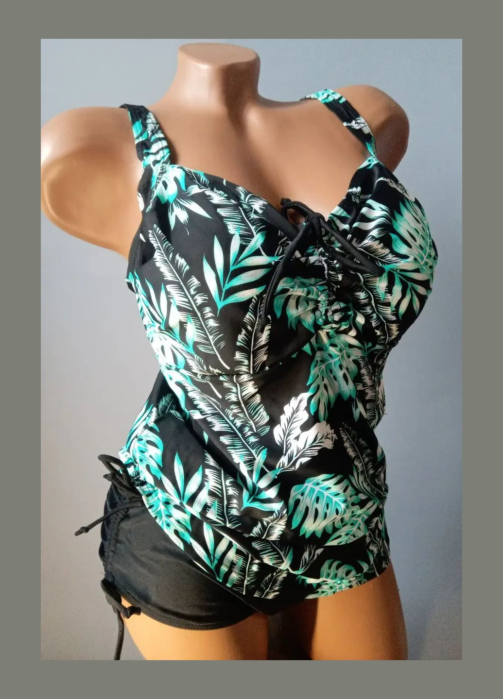 Черный летний купальник танкини с плавками большие размеры FUBA