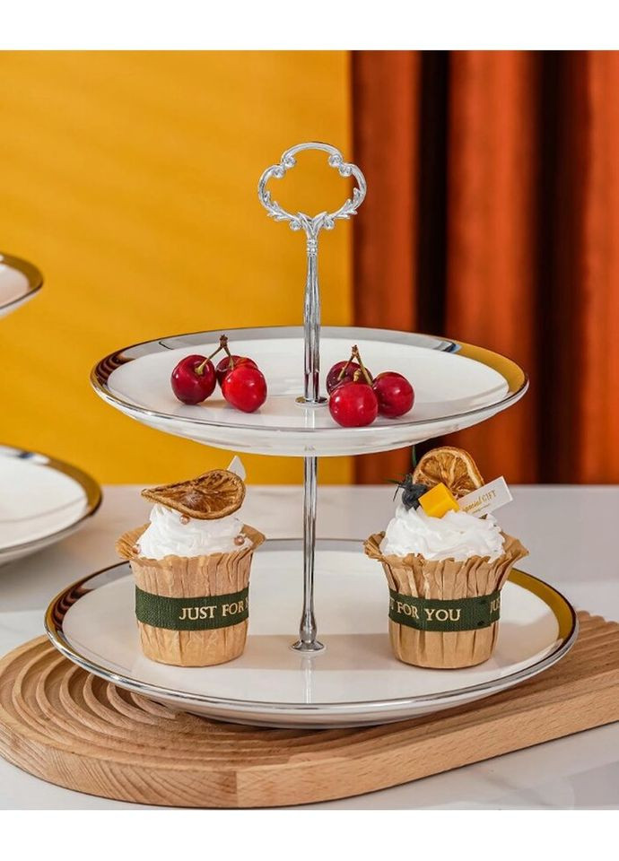 Фруктовница 2-х ярусная 14814 20.4х25х25 см серебристая No Brand (335879693)