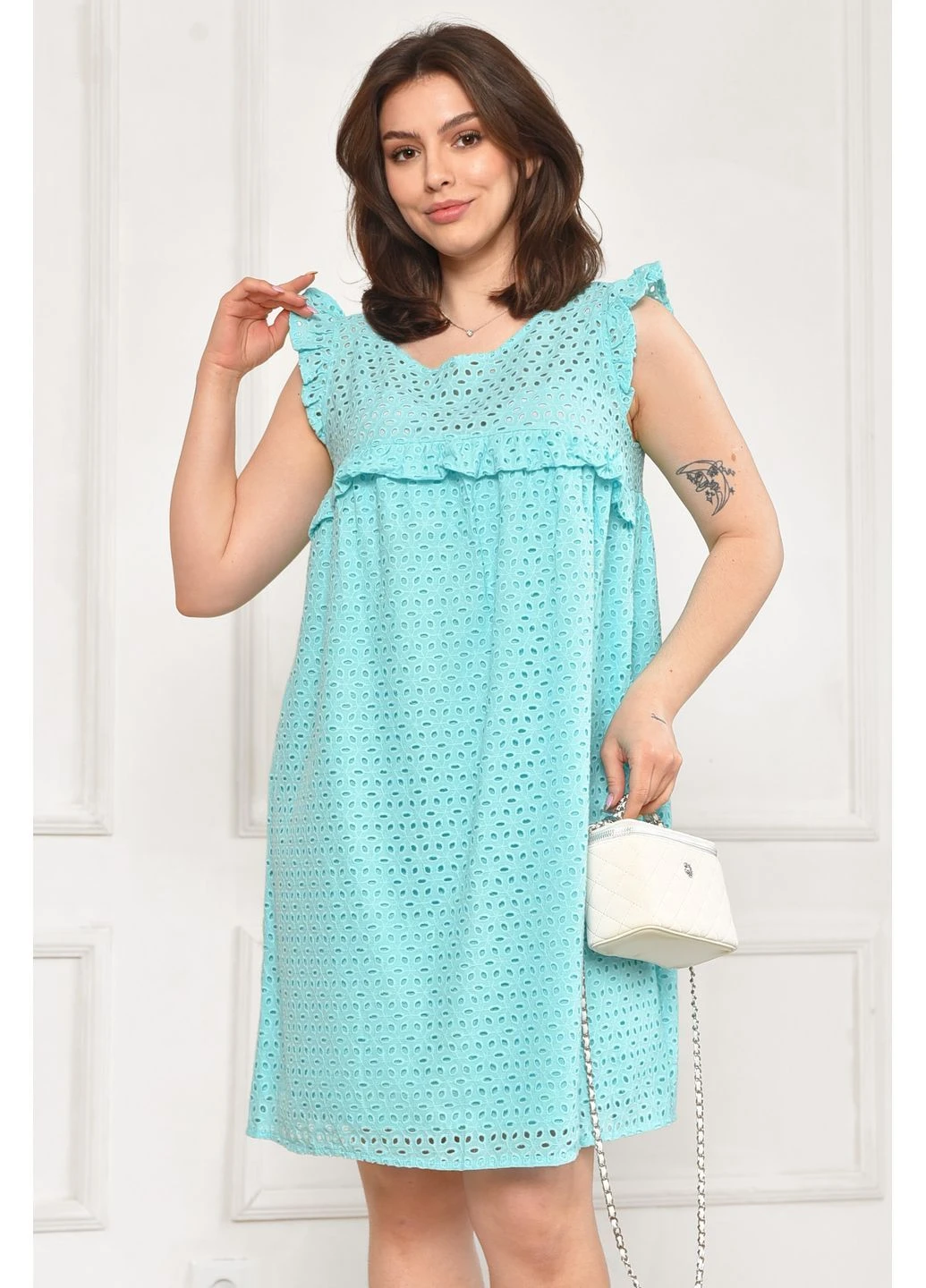 Сарафан жіночий однотонний м'ятного кольору Let's Shop (385855965)