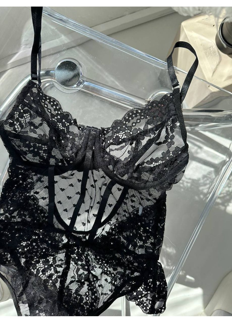 Боді чорне мереживне з силуетними швами та акцентом на талії Vital-Textile 920/56 (361853776)