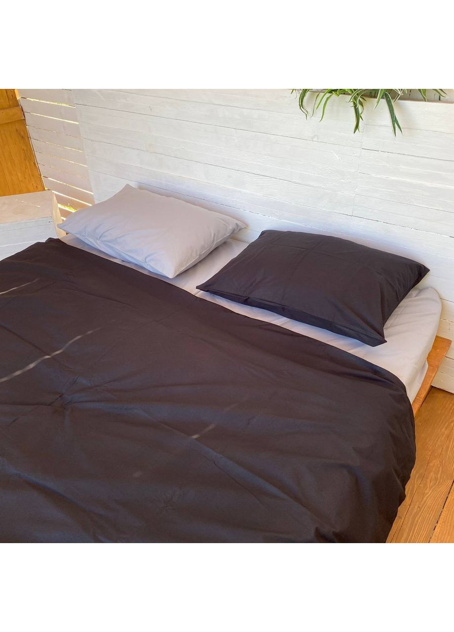 Постільна білизна Сірий+чорний ранфорс Полуторний розмір, наволочки 50/70 No Brand (364213002)