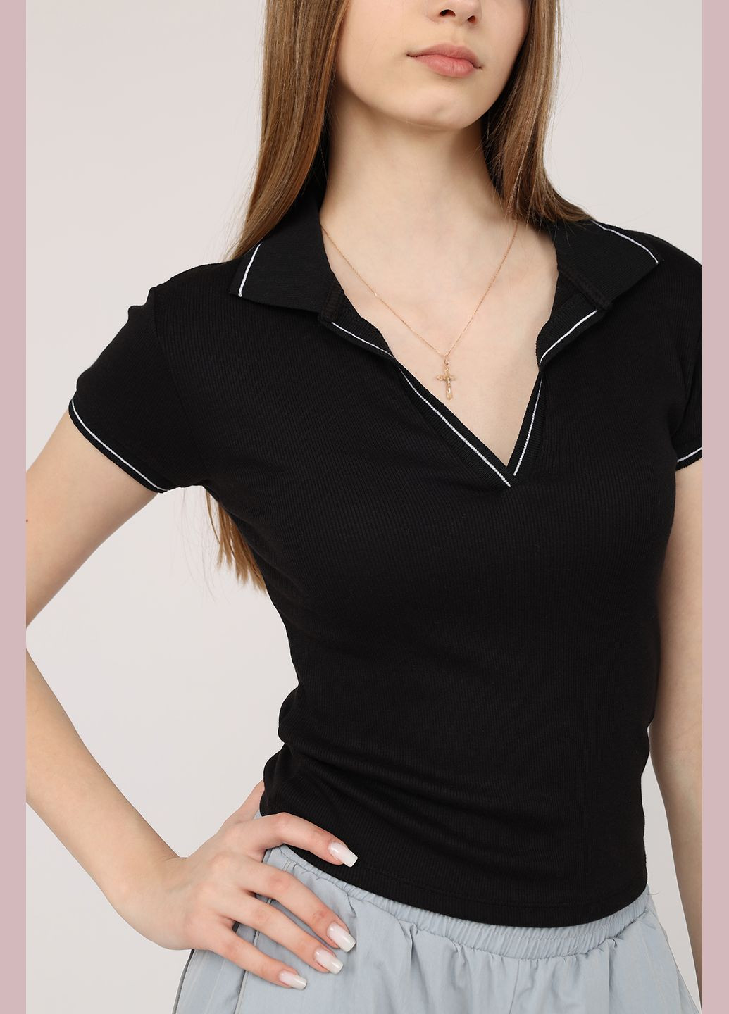 Футболка поло жіноча колір чорний CB-00272229 Busem (325814094)
