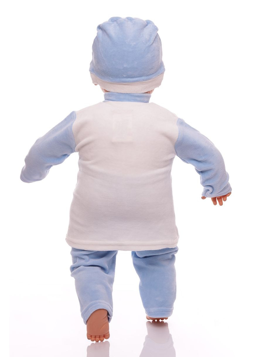 Голубой зимний костюм длинным рукавом для мальчика велюровый с мишками голубой 68 см (26607) BABYKROHA