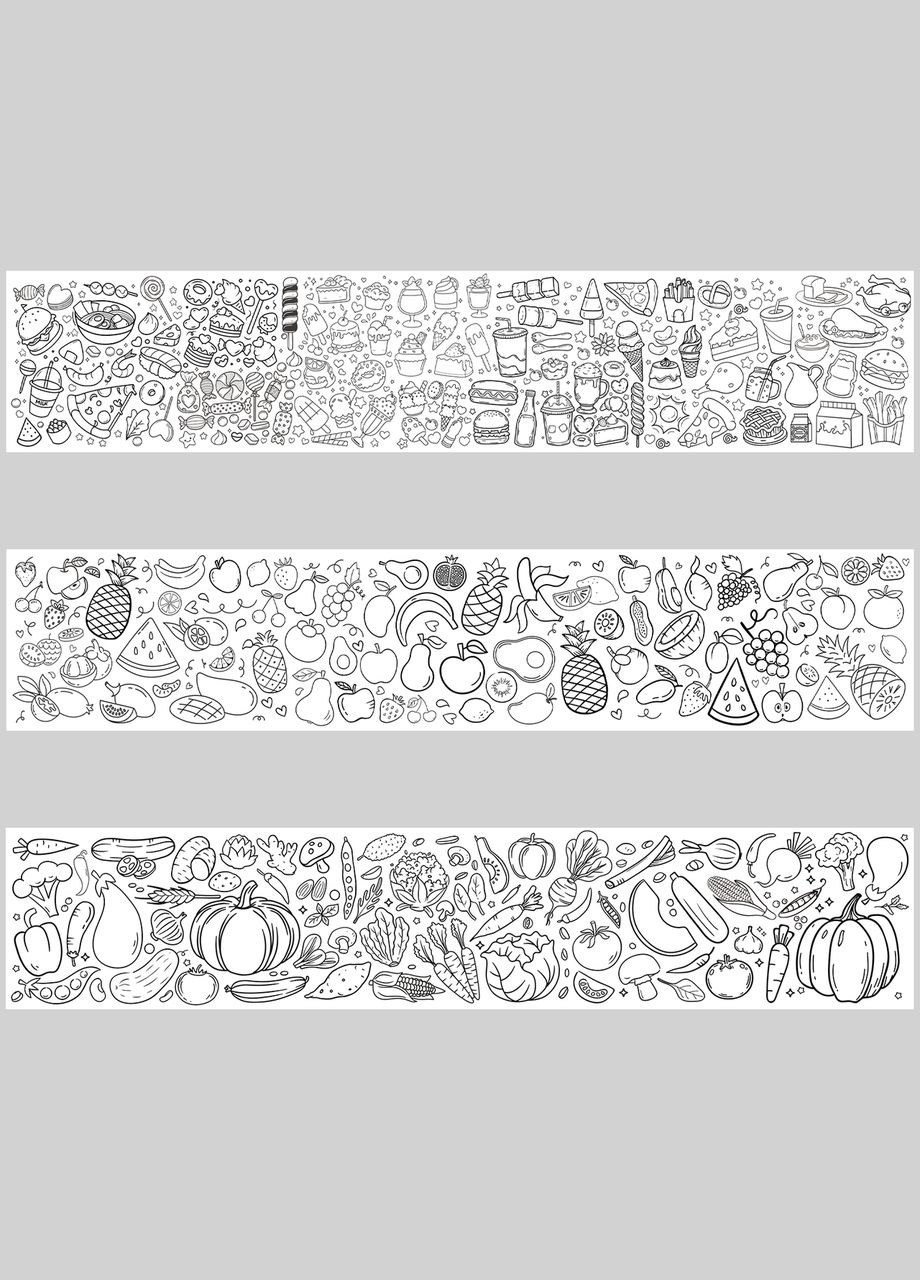Розмальовка-рулон (рулон для малювання) Розмальовка в рулоні "Овочі. Їжа. Продукти", 60 х 300 см Кавун раскраска (316546288)