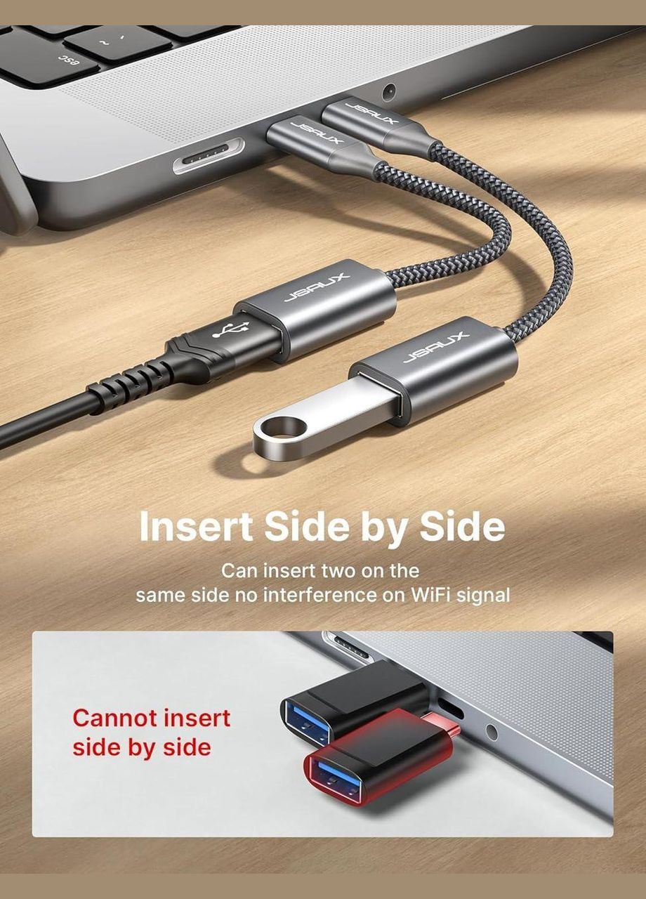 Адаптерпереходник USB C to USB 3.0 5Gbps 0.15м серый Jsaux (315696393)