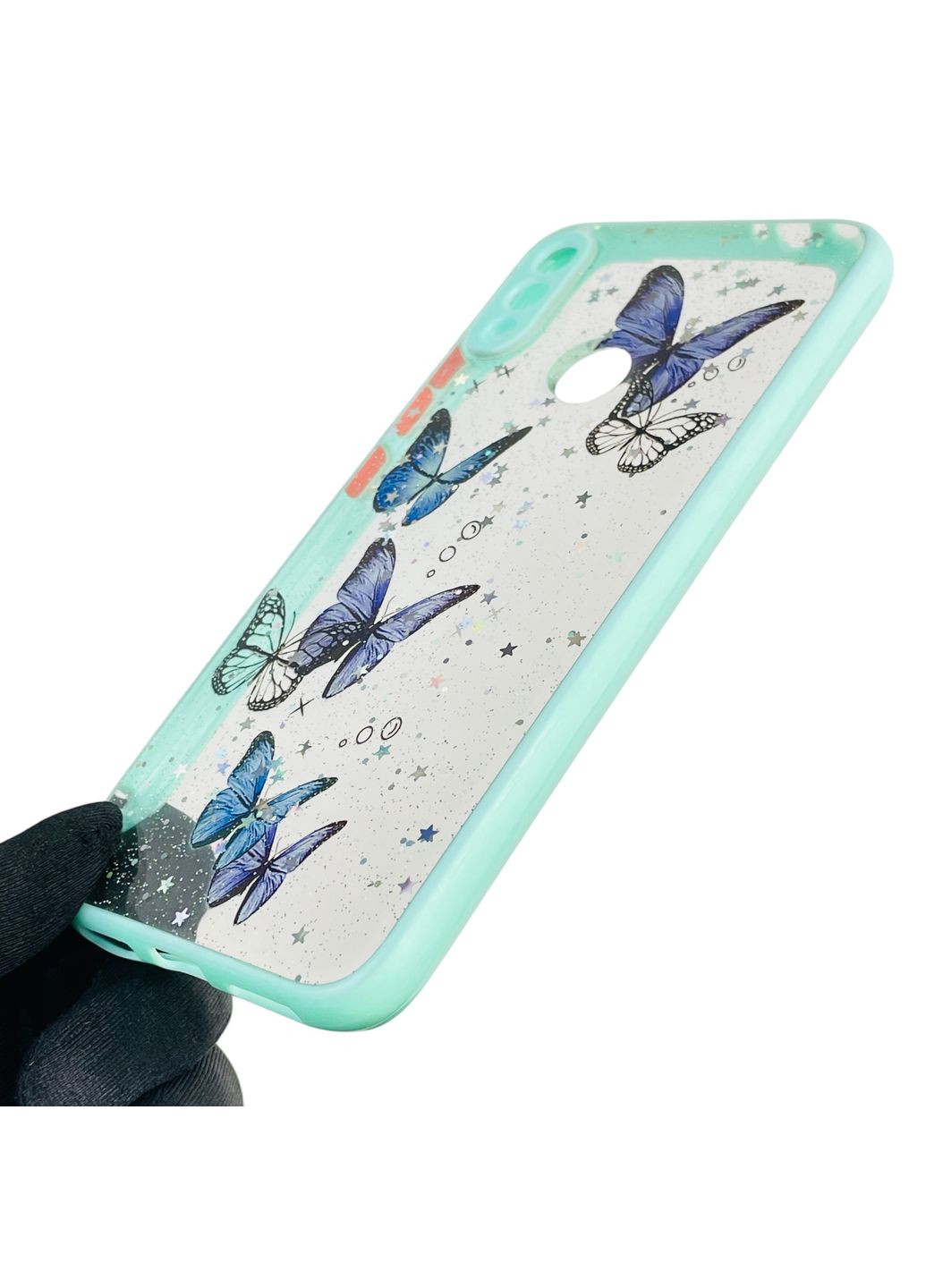 Чехол для Redmi Note 7 с блёстками с бабочками на сяоми редми нот 7 бирюзовый Xiaomi (366386334)
