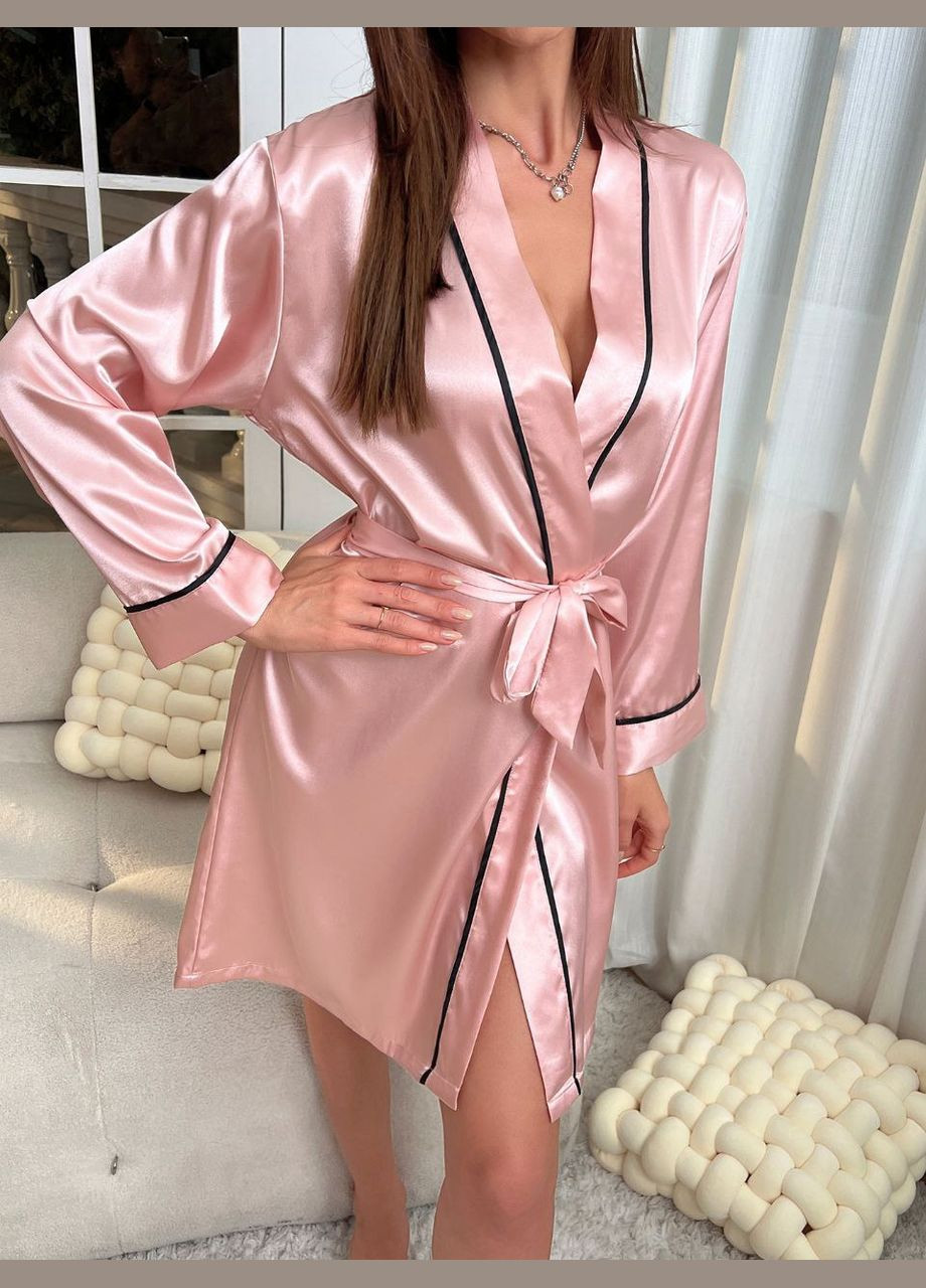 Женский атласный халат Diana с контрастным кантом цвет черный No Brand Діана (316093655)