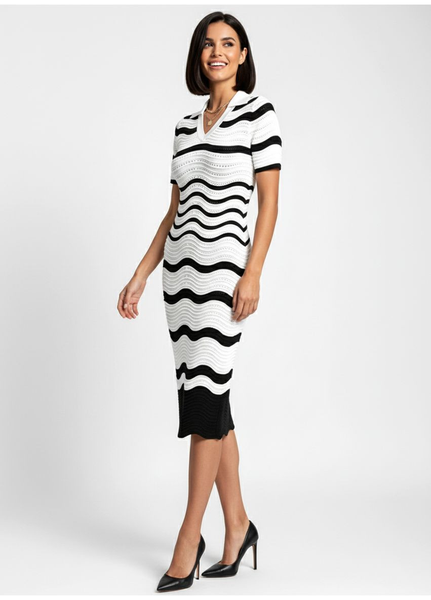 Чорно-білий кежуал трикотажне плаття в смужку чорно-білий Number Nine з геометричним візерунком