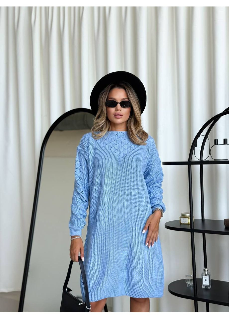 Голубое женское вязаное платье Osoblyva