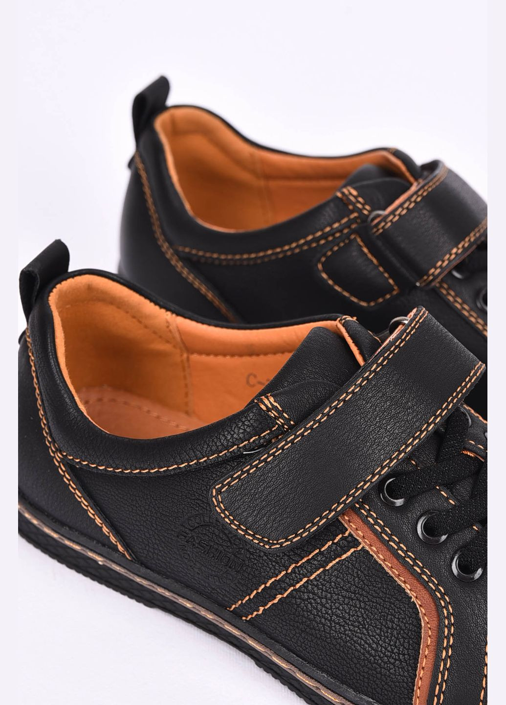 Черные туфли детские для мальчика черного цвета на липучке Let's Shop